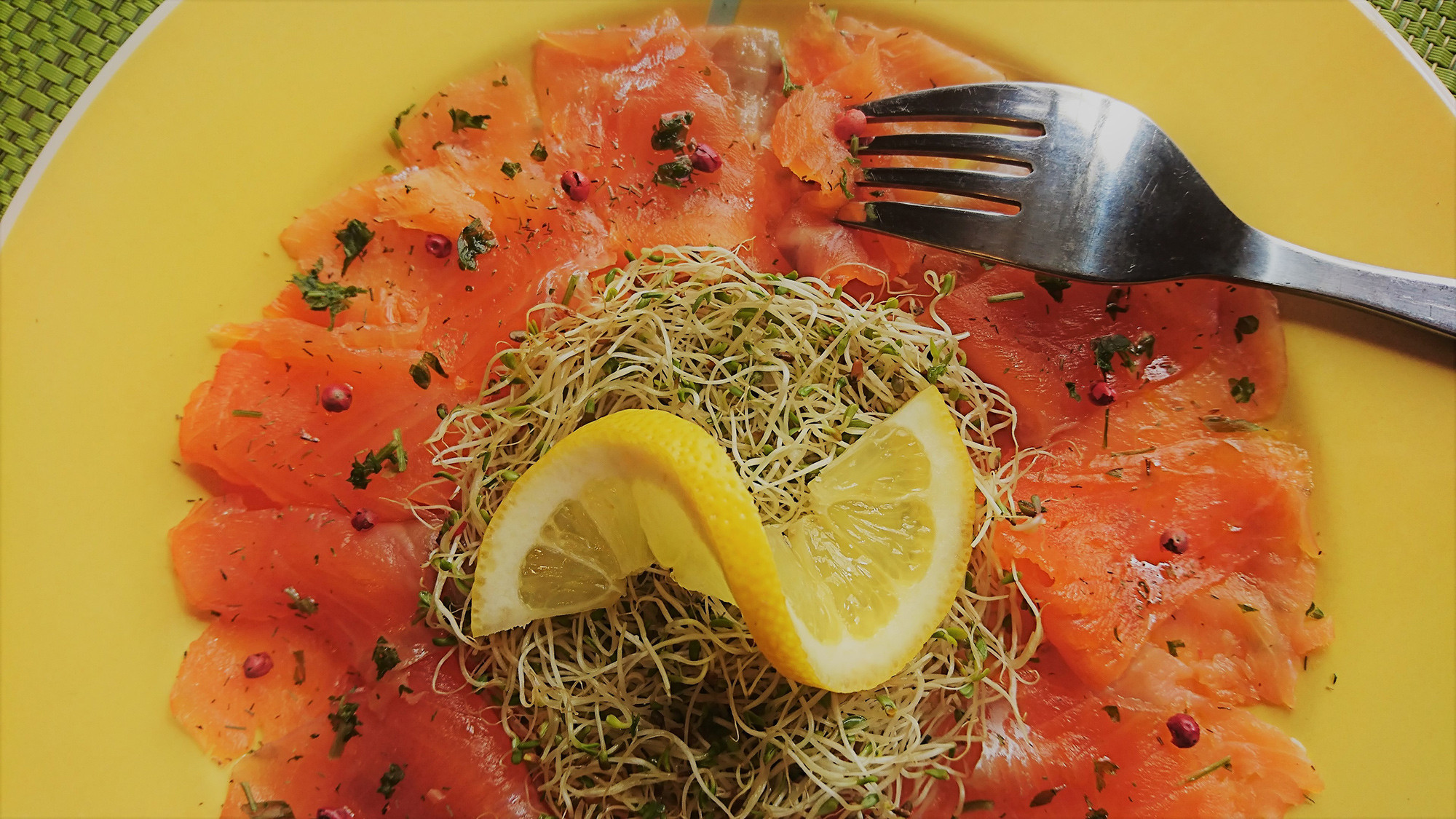 Smoked trout with sprouted leek